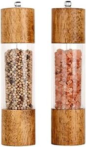 Haomacro Premium Acrylic Salt and Pepper Grinder Set, Manual Salt and Pepper Mills, Wooden Shakers with Adjustable Ceramic Core-Salt Grinder and Pepper Mill