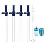 4pcs Replacement Straws with Bite Valve for Zak Designs Kelso 15 oz, with 1 Cleaning Brush Reusable Kids Cup Replacement Straws Accessory for Zak, BPA-Free (Dark Blue)