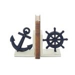 Deco 79 Metal Anchor and Ship Wheel Bookends, Set of 2 6" W, 6" H, Blue