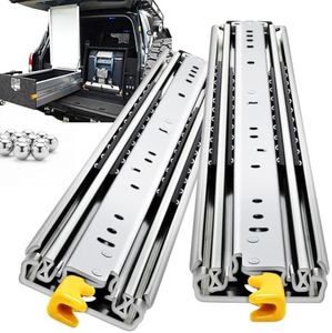 YENUO Heavy Duty Drawer Slides with Lock 12 14 16 18 20 22 24 26 28 30 32 34 36 38 40 44 48 52 56 60 Inch Full Extension Side Mount Ball Bearing Locking Rails Track Glides Runners Load 500 Lbs 1 Pair