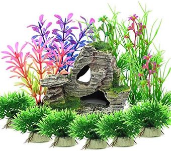 Vibury - Plantas de decoración para Acuario, 13 Piezas, tamaño de Plantas de Acuario, plástico, decoración y Roca de poliresina, decoración y decoración de la Cueva