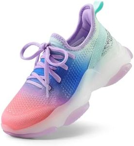 DREAM PAIRS Girls Slip-On Sneakers Kids Sparkle Pop Lightweight Jelly Sole Walking Shoes,Size 13 Little Kid,Rainbow/Blue,SDFS2303K