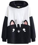 CRB Fashion Womens Kawaii Teens For Teenagers Cartoon Cotton Fleece Hoodie Top Shirt Sweatshirt, Black Cat, One Size