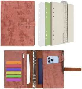 Wonderpool A5 Carnet de notes en cuir rechargeable 6 anneaux classeur avec papier pointillé l'écriture laitière et la couverture multi-poches pour les voyages d'études commerciales (A5, Brun)