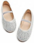 GINFIVE Toddler Girls Dress Shoes Little Girls Mary Janes Ballerina Flats Shoes Toddler, Gh22 - Silver, 6 Toddler