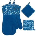 Gesentur Silicone Oven Mitts & Pot Holders Set 600 F Heat Resistant, Extra Long Oven Gloves Flexible for Kitchen Cooking Baking Grilling Microwave with Quilted Liner BPA Free Non-Slip