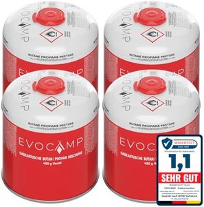 EVOCAMP 4X Cartucho de Gas Propano Butano 450g, Cartucho de Rosca Europea 7/16", Botellas de Gas para Camping 809ml, bombona de Gas, Puede Utilizarse para barbacoas Weber de la Serie Q100/1200