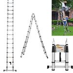 Telescoping Ladder 5M /16.4FT Aluminium Telescopic Extension Ladder Lightweight Collapsible A Frame Ladder Portable Compact Folding Ladder for Home Outdoor (2.5+2.5m)