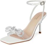 Susanny White Heels for Women Rhinestone Wedding Strappy Sandals Sparkly Clear Bow Kitten Heels Sexy Ankle Strap Bridal Party Dress Shoes 10