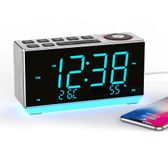 iTOMA Alarm Clock Radio with Digital FM Radio, Dual Alarm, Snooze, Dimmer Control, 1.8" Ice Blue LED Display, Night Light, USB Charging Port Bedside Office Electronic Clock CKS508
