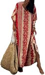 Orshoy Womens V-Neck Beach Cover Ups Long Kaftans Loose Maxi Dress Tunic Kimono Nightwear Sleepwear A-Red Snake