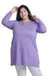 CUPID Women's Cotton Plus Size Plain Full Sleeves Long Top for Summer n Semi Summers with One Side Pocket for Ladies Solid T Shirt_Lilac Blush_3XL