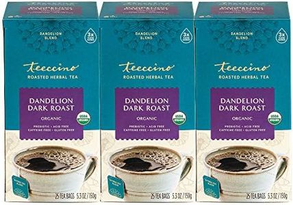 Teeccino Dark Roast Dandelion Tea - Rich & Roasted Herbal Tea That’s Caffeine Free & Prebiotic with Detoxifying Dandelion Root, 25 Tea Bags (Pack of 3)