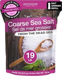 Aromasong 100% Natural Sea Salt Bulk Food Grade 19 Lb, Coarse Grain, Large Resealable Bag, Pure Dead Sea Salt, Gluten Free Unrefined Sea Salt, Grinder Refill For Daily Cooking, Canning & Pickling.