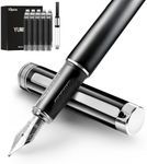 YUMSWETP Black Fountain Pen,0.5mm Medium Nib for Writing Smooth,Includes Refillable Ink Converter,10 Black Ink Cartridges & Gift Case For Graceful Calligraphy