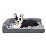 Furhaven Pet Bed for Dogs & Cats - Two-Tone Faux Fur & Suede L-Shaped Chaise Egg Crate Orthopedic Dog Bed, Removable Machine Washable Cover - Stone Gray, Medium, 44341087BX