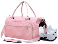 woogwin Gym Bag, Sports Duffle Bag for Women & Men, Medium Size with Shoes Compartment & Wet Pocket, Pink, L