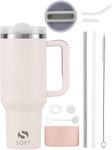 SOKT 304 Stainless Steel Tumbler Bottle with Handle and Straw | Iced Coffee Cup Reusable Travel Mug (Cream, 1200ML)