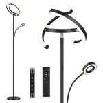 FIMEI Floor Lamp, with 3 Independently Operated Lights, Uplighter Floor Lamp, Stepless Dimming & 3000k- 6000k Color Temperatures, Remote & Touch Control, Modern Standing Light for Living Room, 35W