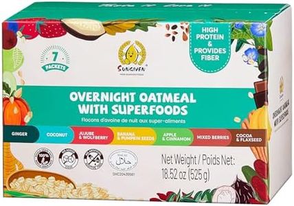 SUNGIVEN High Protein Overnight Oats Variety Pack - 7 Flavors Low Sugar High Fiber Instant Oatmeal Health Breakfast Snacks for Gym Office School Trip Kids with Superfoods, 7-Packs, 18.5oz