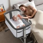 besrey Baby Bassinet Bedside Sleeper, All Mesh Bedside Bassinet for Newborn Infant with Comfy Mattress, 7 Height Adjustable Bedside Crib with 360°Swivel Wheels, Baby Bassinet Sleeper with Mesh Pockets