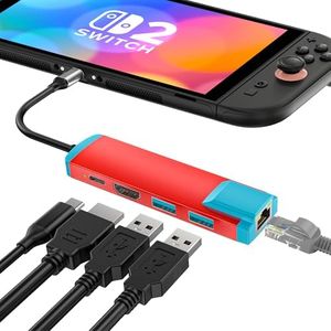 USB C to HDMI Adapter for Switch and Switch OLED,Replacement for Official Switch Dock,USB C Docking Station with 4K@60Hz HDMI Port/Type C Port/USB 3.0 Port/1000M LAN