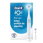 Oral-B iO2 Electric Toothbrush, for an Easy Switch to Electric, Pure White, Rechargeable Electric Toothbrushes, iO Series 2 Starter Kit with 1 Power Toothbrush and 2 Brush Heads