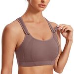 SYROKAN Women's Front Adjustable Sports Bra Lightly Padded High Impact Racerback Wireless Gym Running Bra Umber 34H