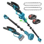 Seesii PS610 2-in-1 Cordless Pole Saw & Mini Chainsaw, 6-inch Brushless Chain Saw with 2X 4000mAh Battery 16-Foot MAX Reach Pole Saw for Wood Cutting Garden, 2024 Upgrade