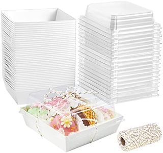 ZORRITA 50 Pack Paper Charcuterie Boxes with Clear Lids, 5 Inch Square Bakery Boxes To Go Food Containers for Desserts, Sandwich, Cake Slice, Strawberries, Cookies (White)