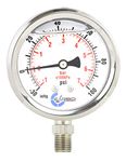 CARBO Instruments Stainless Steel Pressure Gauge Dual Display (-30 / 0 / +100 inHg/psi/kPa) - 2 1-2" Glycerine Liquid Filled Water Air Oil Gas Gauge with Polycarbonate Lens - Compound Vacuum -1/4" NPT