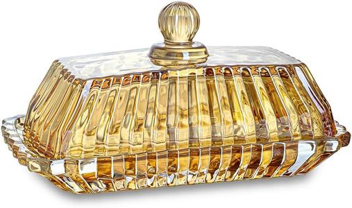 QFkris Champagne Covered Butter Dish for Countertop 6.5inch Glass Butter Dish With Lid Elegant Butter Keeper Container For Kitchen Dining Table Decor