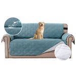 BellaHills 100% Waterproof Loveseat Covers Couch Covers for Dogs/Pets Loveseat Sofa Slipcover for 2 Seater Leather Couch with Non Slip Backing and Adjustable Strap (Loveseat 54", Smoke Blue)