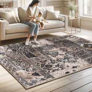 Smarcute Bohemian Area Rug for Living Room Retro Vintage Floor Mat Non-Slip Carpet for Living Room Dining Room Kitchen Office Large Rug with Soft Low Pile for Home Decor(Prestige, 152 * 213cm)