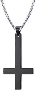VNOX Hombres de acero inoxidable de las mujeres invertido al revés collar colgante collar con cadena cubana Negro,60 cm