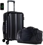 OUZZO Luggage,Carry-on Luggage with Wheels,TSA Approved Lock,Hardshell Suitcase with USB Port,Expandable Carry On Luggage,22x14x9 Airline Approved,20-inch Suitcase with Corner Protectors, Black