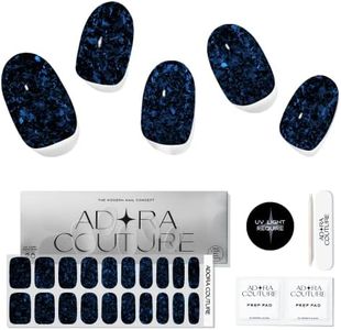 Adora Couture Semi Cured Gel Nail Strips with 20 Pieces, Salon Quality Nail Wraps for Women, Blue Glitter Flakes UV Gel Nail Stickers, UV Light Required, Black Amethyst