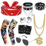 Hysagtek 11Pcs Rockstar Fancy Dress Kids Rockstar Costume, Rock Star Heavy Metal Set Men Punk Accessories Gothic Rocker Costume Set 80s Disco Party Carnival Supplies