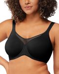 HSIA Minimizer Bras for Women Plus Size, Full Coverage T Shirt Unlined Bra with Underwire & Wide Strap Support for Heavy Breast, Black 38I