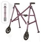 Stander Wonder Walker Short, Junior Lightweight Foldable Space Saver Rolling Walker for Adults, Seniors, and Elderly, Petite Walker with 6-inch Wheels and Ski Glides for Mobility Support, Regal Rose