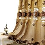 TIYANA Brown Curtain Panel for Living Room 84 inch Long Grommet Top Custom Luxury Embroidered Cloth European Window Curtain, 1 Piece, 54x84 inch