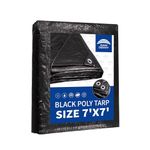 RAINDEWAY Black Tarp 7x7 Feet, UV Resistant, 8 Mil Multipurpose Medium Duty Waterproof Poly Tarp Cover with Metal Grommets and Reinforced Edges