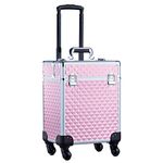 Joligrace Professional Makeup Trolley Cosmetic Vanity Box Make Up Organiser Beauty Rolling Case with Universal Wheels and Key Locks 1 Tier - Pink