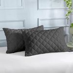 LINENWALAS 100% Bamboo Quilted Pillow Cover - Set of 2 | Ultra-Soft, Cooling & Breathable | Skin & Hair Friendly | Hidden Zipper Closure | Sweat-Absorbent & Hypoallergenic (18x28 Inches, Dark Grey)