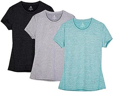 icyzone Camiseta de Fitness de Manga Corta para Mujer, Pack de 3 (M, Negro/Granito/Verde)