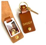 Pomchick Daddy Keyring | Gift for Dad Grandad Uncle | PU Leather Personalised Photo Keychain for Him | Grandpa Present from son and daughter | Father's Day Xmas Dads Birthday Gifts