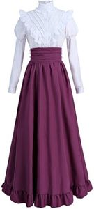 CR ROLECOS Vestido medieval para mujer, vestido victoriano, blusa victoriana + faldas medievales, magenta, XL