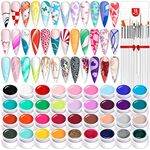 SAVILAND 36 Colors Nail Art Gel Paint Kit - Nail Art Kit Colored Nail Gel Set with 15pcs Painting Nail Brushes