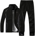 Sun Lorence Men's Casual Sports Full-Zip Mesh Jogger Sweat Suit Active Fitness Tracksuit Set (Small, Black)