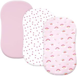 david's kids 3 Pack Bassinet Sheets, Ultra Soft Breathable Comfortable Baby Sheet Set for Girls Neutral, Univeral Fit for Most Cradle and Bassinet Mattress, Rainbow
